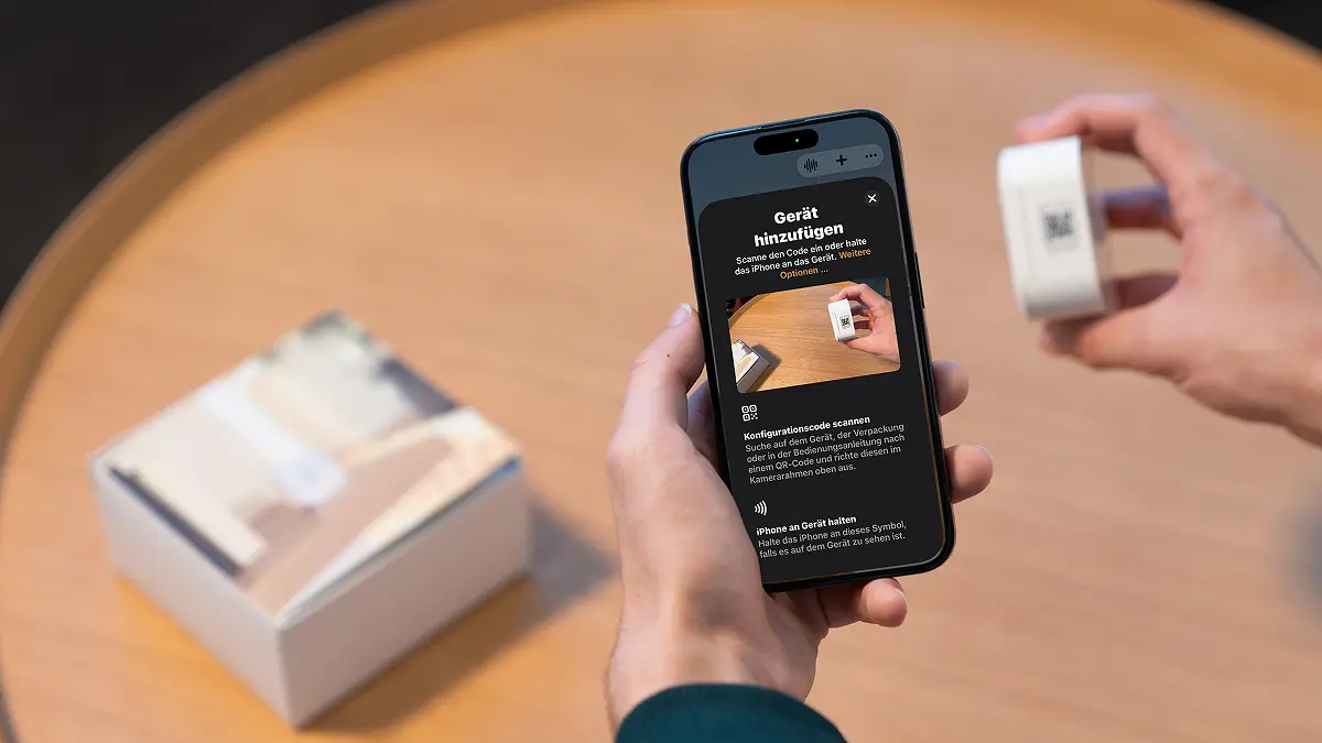 Neue Geräte lassen sich meist einfach durch den Scan eines QR-Codes hinzufügen, hier zum Beispiel ein Bewegungssensor